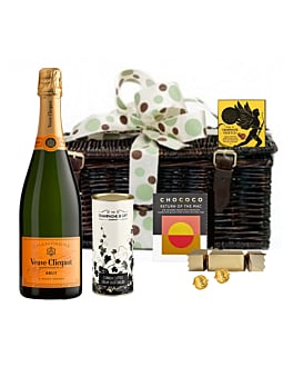 Veuve & Chocolate Hamper - Presented in Wicker Hamper With Large Hand Tied Bow