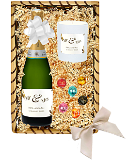 Just for You Wedding Gift - Luxury Champagne & Chocolates Gift Basket - with Personalised Scented Candle