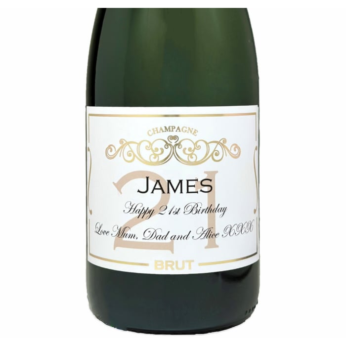 Personalised 21st Birthday Champagne - In White Gift Box