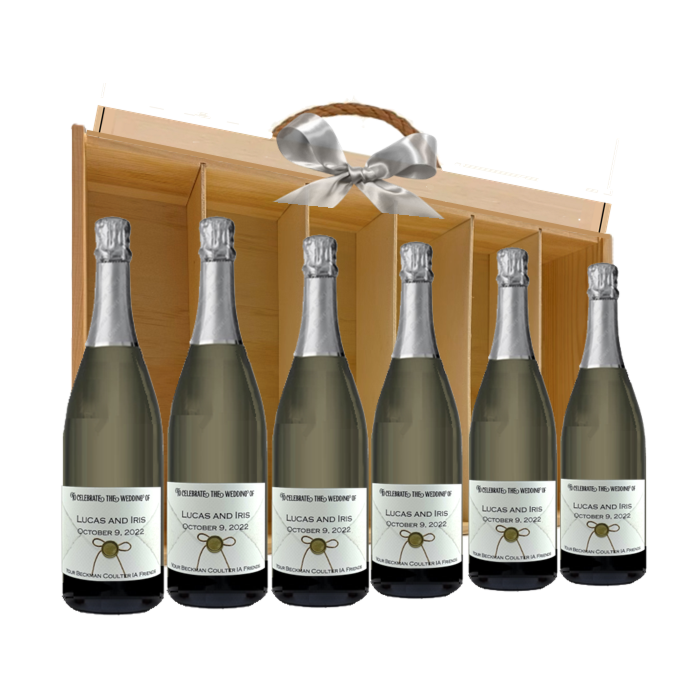 Six Bottle Prestige Personalised Signature Prosecco DOC Gift Case- Presented in Classic Wooden Gift Box 
