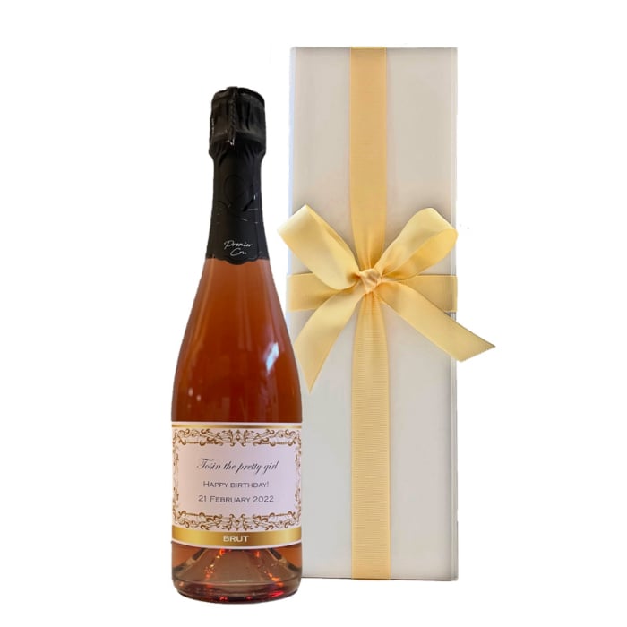 Personalised Rosé Premier Cru Champagne in White Presentation Box
