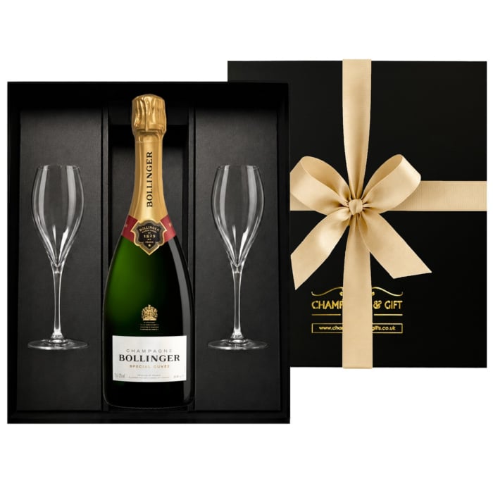 Bollinger Champagne & Flutes Gift Box - with Engraved Champagne Flutes