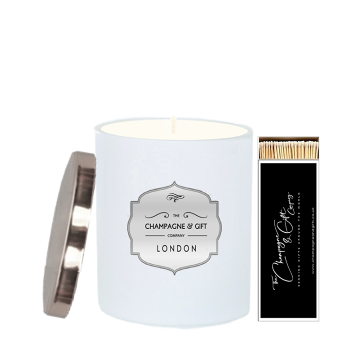 "So Serendipity"  Scented Candle - Topped with Silvery Lid  & Long Candle Matches - Fragrance:  Strawberry, Summer Fruits & Pink Rhubarb