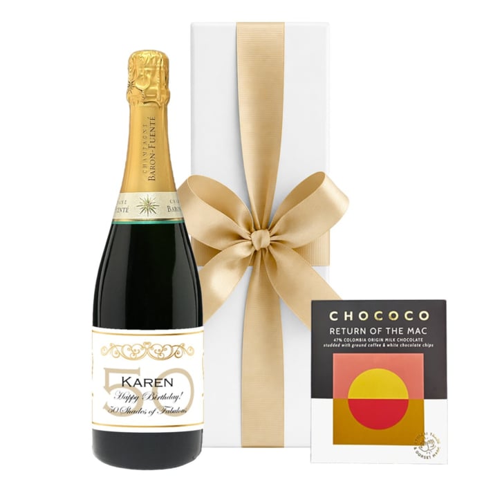 Personalised Champagne in White Box - With Colombian Coffee Chocolate