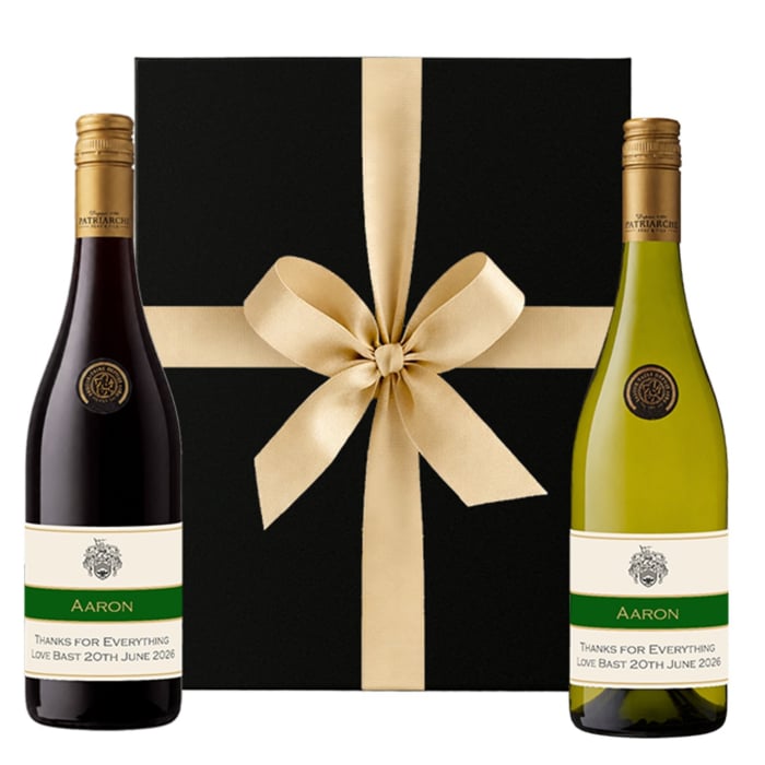 Duo of Personalised French Cabernet Sauvignon & Sauvignon Blanc - in Black Gift Box
