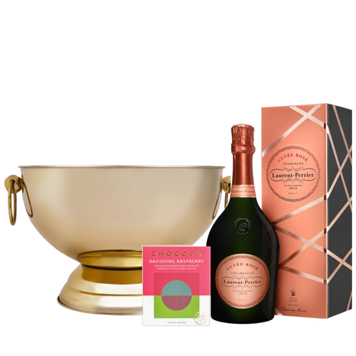 Laurent Perrier Rose Champagne in LP Box - With Ravishing Raspberry Chocolate Bar - With "Kensington" Champagne Cooler