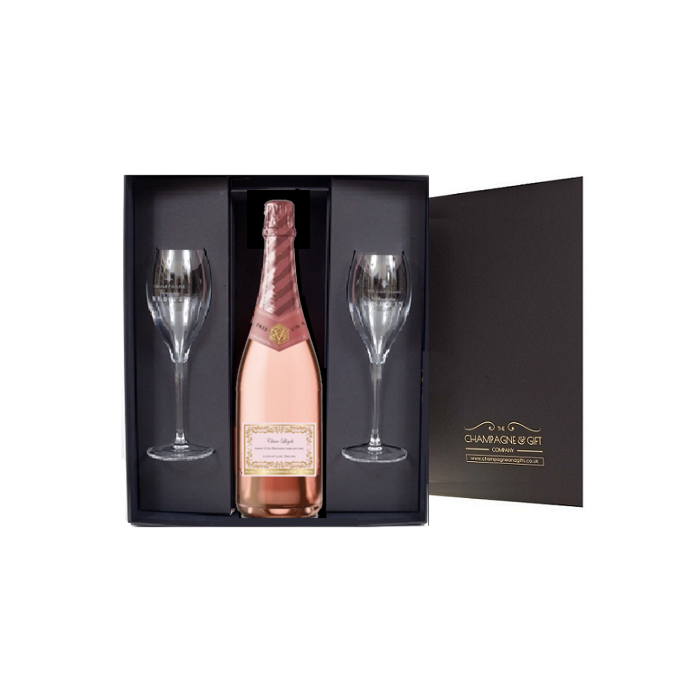 Non Alcoholic Rosé Cava in Luxury Black Gift Box with Signature Flutes - Organic 0% Alcohol Free 
