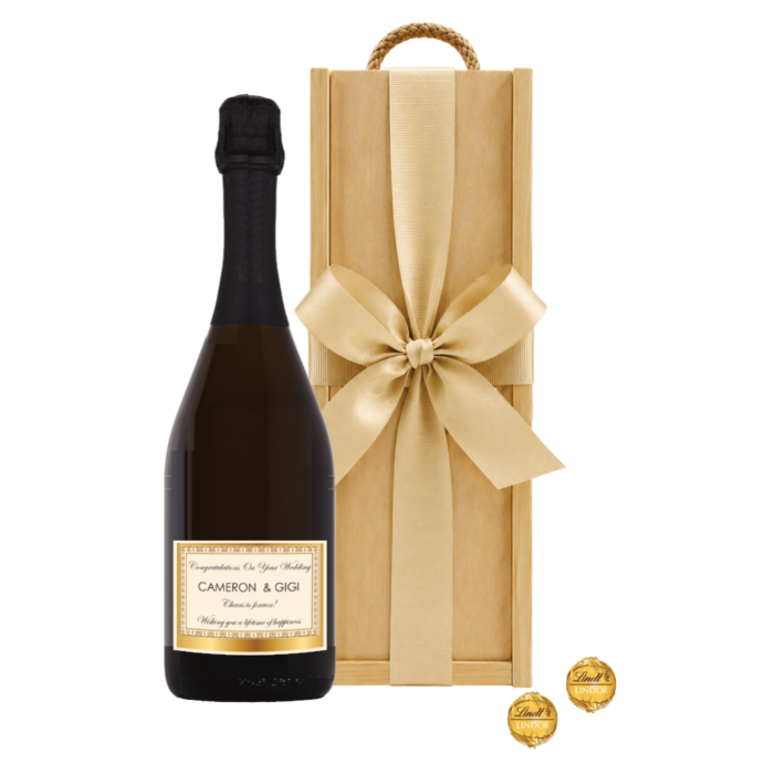 "Congratulations" Personalised Prosecco & Chocolate Gift  - With Swiss Truffles in a Classic Wooden Box