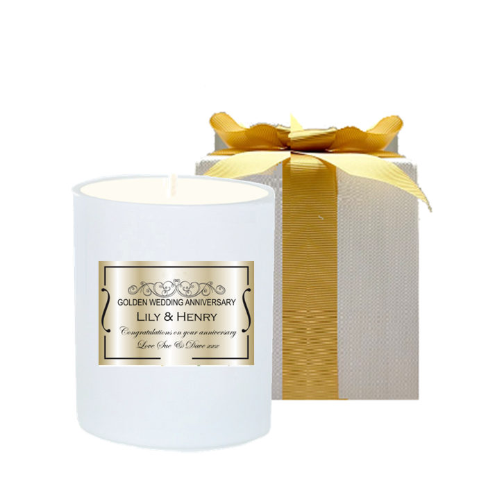 Personalised Scented Candle in White Gift Box - Golden Wedding Anniversary Gift