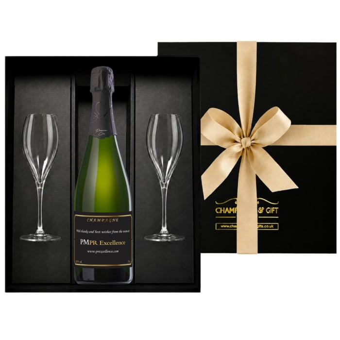 Corporate Branded Premier Cru Champagne & Flutes Gift Box