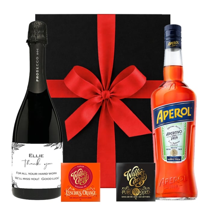 Personalised Prosecco, Aperol Spritz & Chocolate Gift - With Deluxe Luscious Orange  & Venezuelan Dark Chocolate