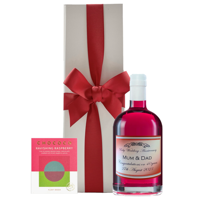 Hand Crafted Raspberry & Strawberry Gin - In White Gift Box With Ravishing Raspberry Chocolate