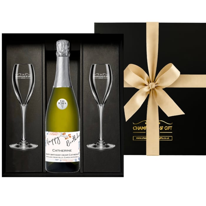 Personalised Prosecco Gift Set with Signature Flutes