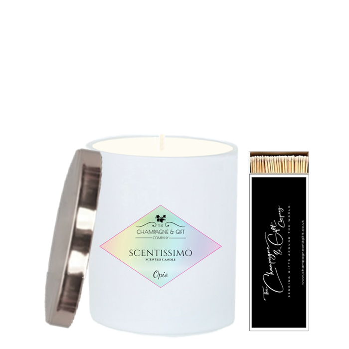"So Serendipity"  Scented Candle - Topped with Silvery Lid  & Long Candle Matches - Fragrance:  Strawberry, Summer Fruits & Pink Rhubarb