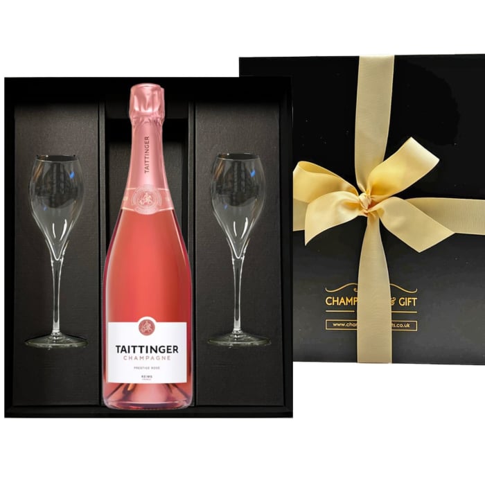 TAITTINGER Prestige Rose & Flutes Gift Box - with Engraved Champagne Flutes