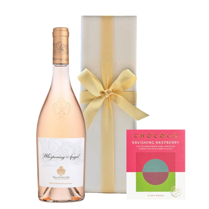 Whispering Angel in White Box - With Ravishing Raspberry Dark Chocolate Bar