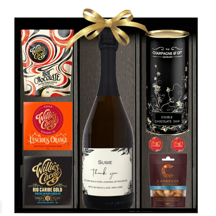 Thank You Prosecco Hamper Box - with Venezuelan Chocolates, Biscuits & Caramalised Nuts