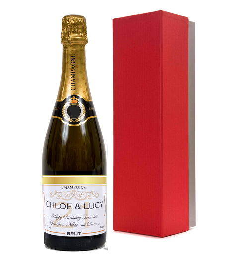Personalised Champagne In Red & Silver Presentation Box