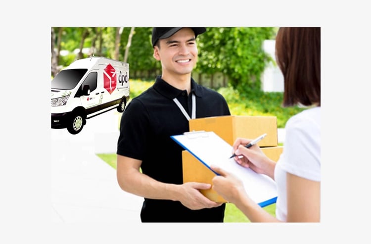 Driver completing a successful Next day Champagne delivery in the UK